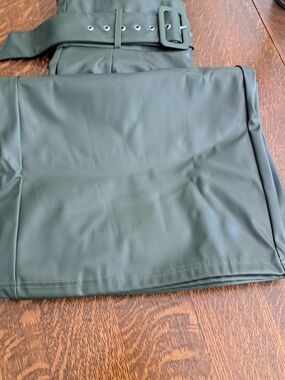 Woman's Olive Green Faux Leather Pants.  Wide Leg